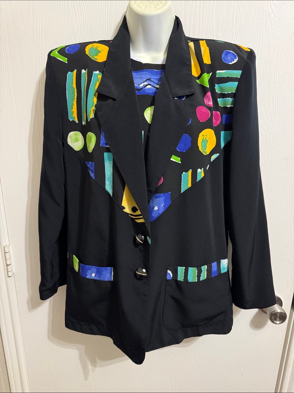 Vintage 80’s Abstract Blazer Top 2 Pc Set Jordan’s Collection Art To Wear Small